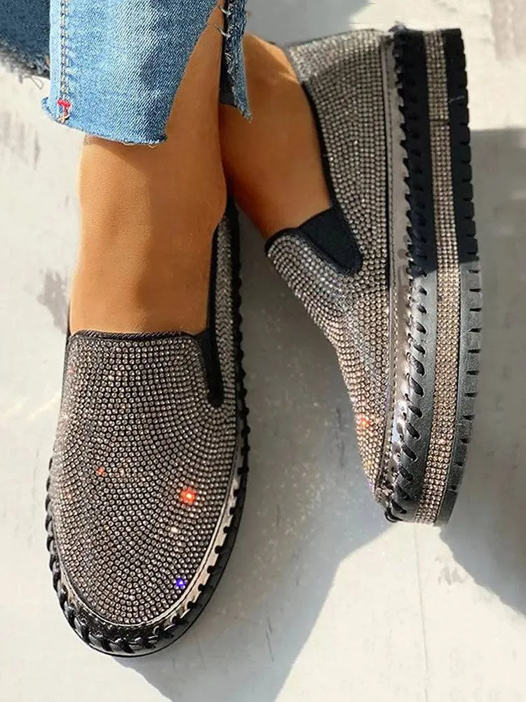 Rhinestone Platform Slip On Shoes