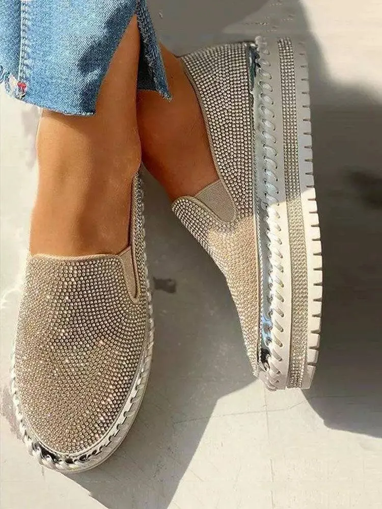 Rhinestone Platform Slip On Shoes