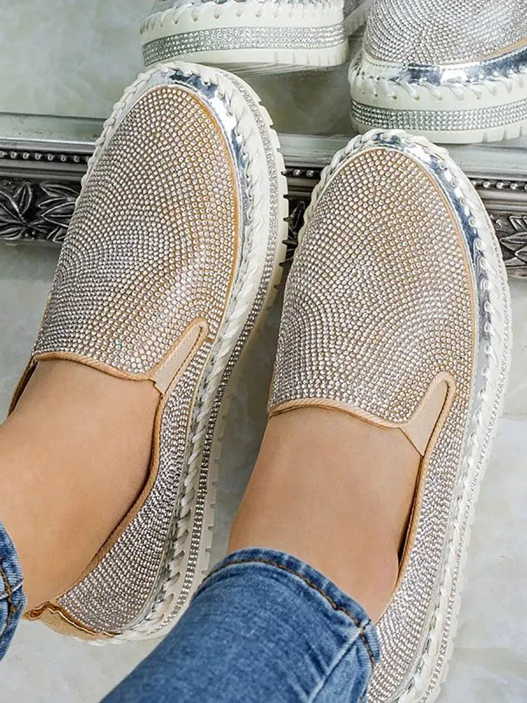 Rhinestone Platform Slip On Shoes