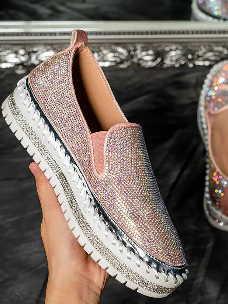 Rhinestone Platform Slip On Shoes