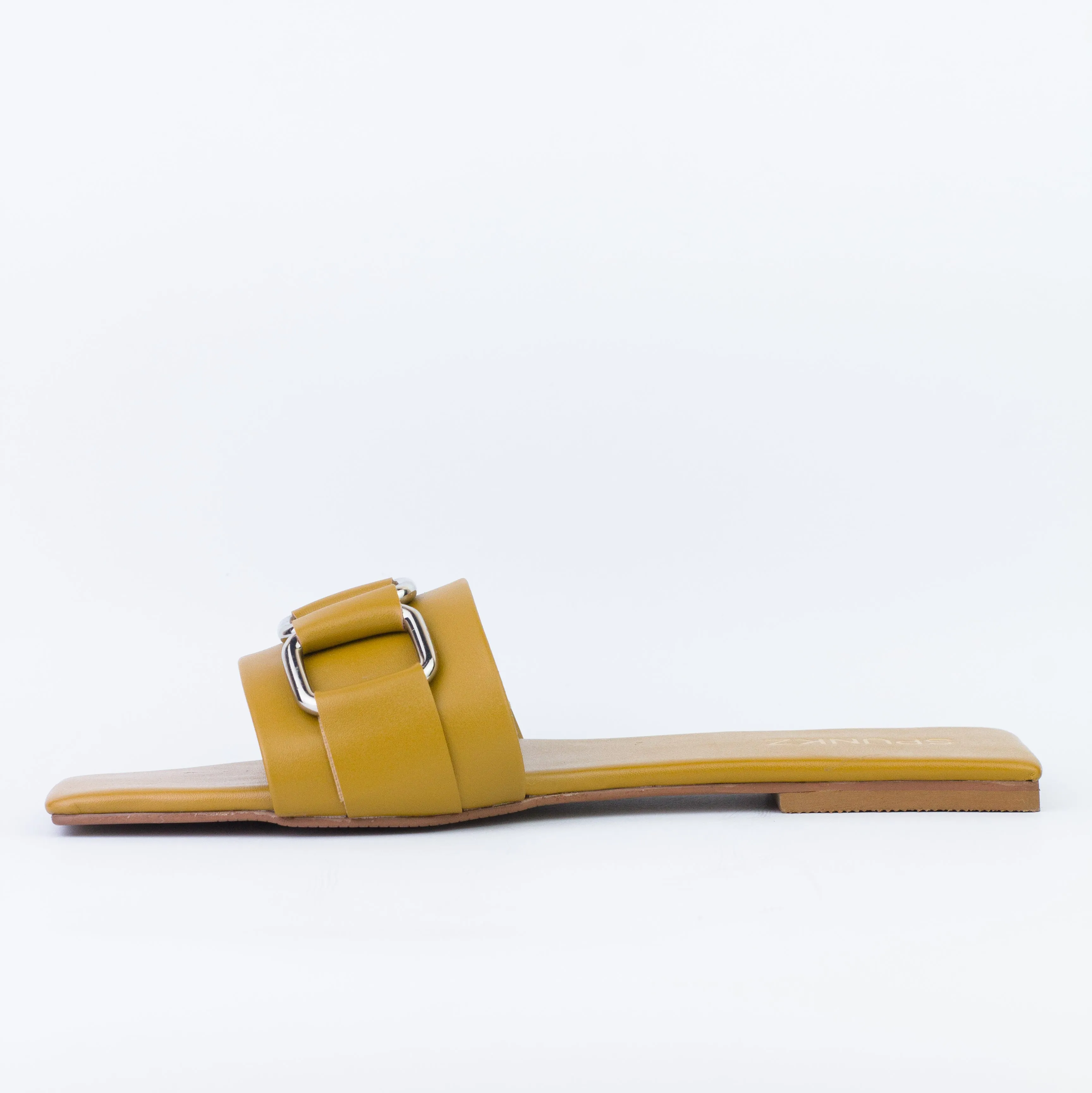 Ring Square Head Flat-Bottomed Mustard Flip Flops Slippers