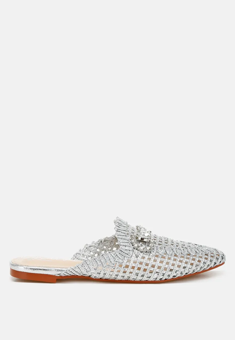 Roboma Metallic Woven Diamante Mules