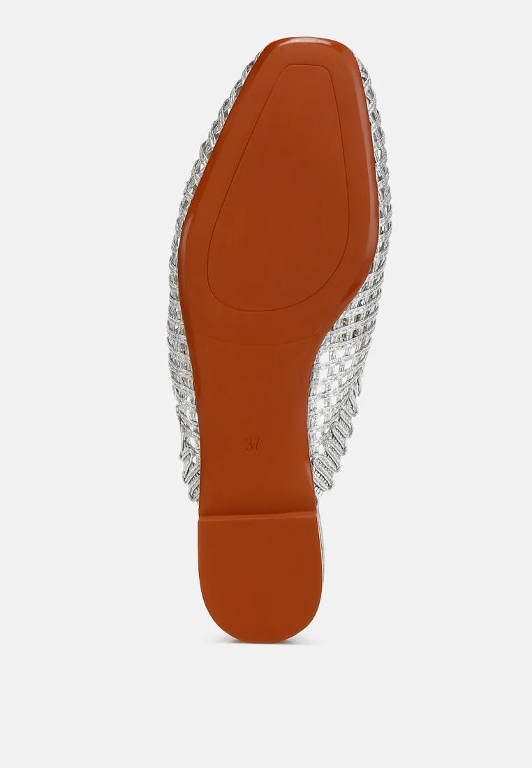 Roboma Metallic Woven Diamante Mules