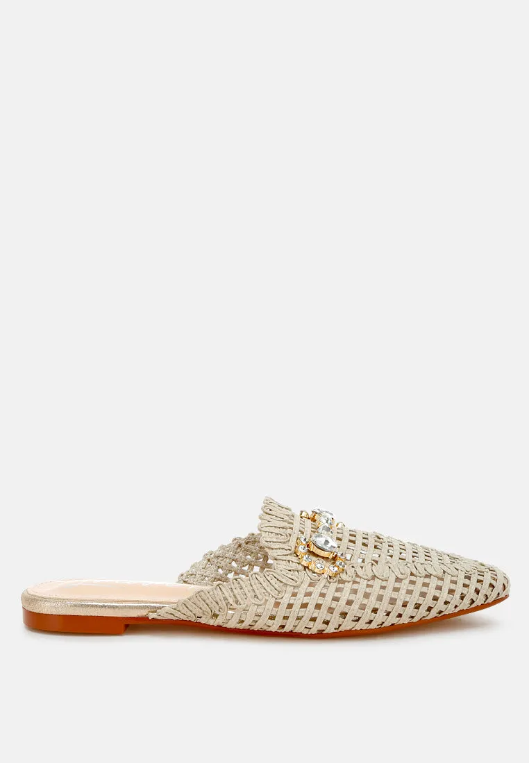 Roboma Metallic Woven Diamante Mules