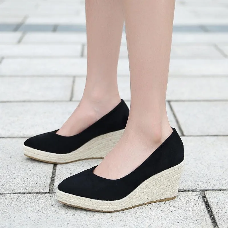 Shallow Wedge Suede Heels