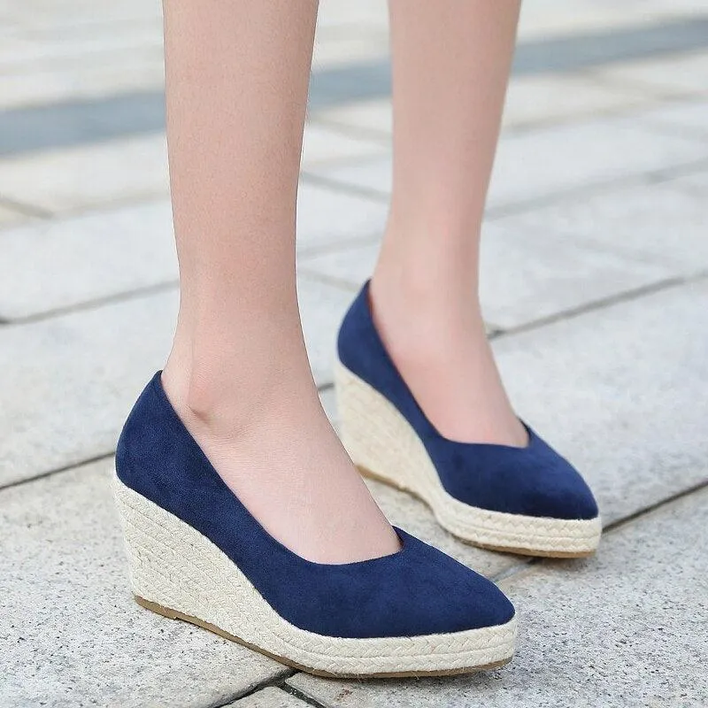 Shallow Wedge Suede Heels