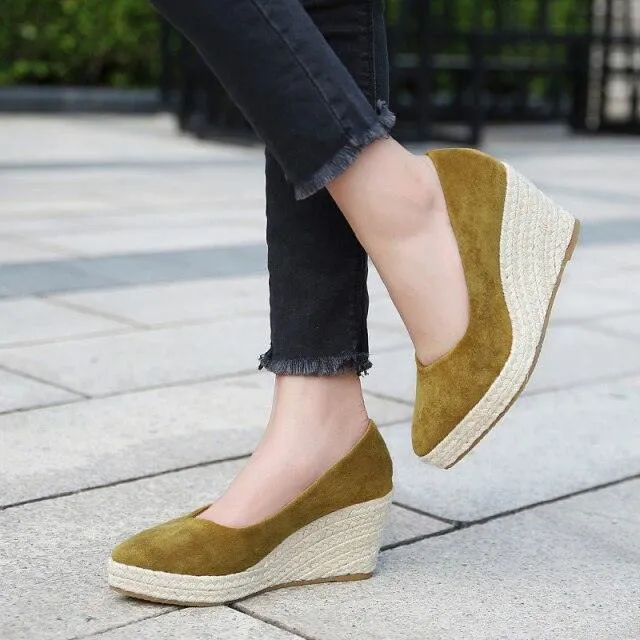 Shallow Wedge Suede Heels