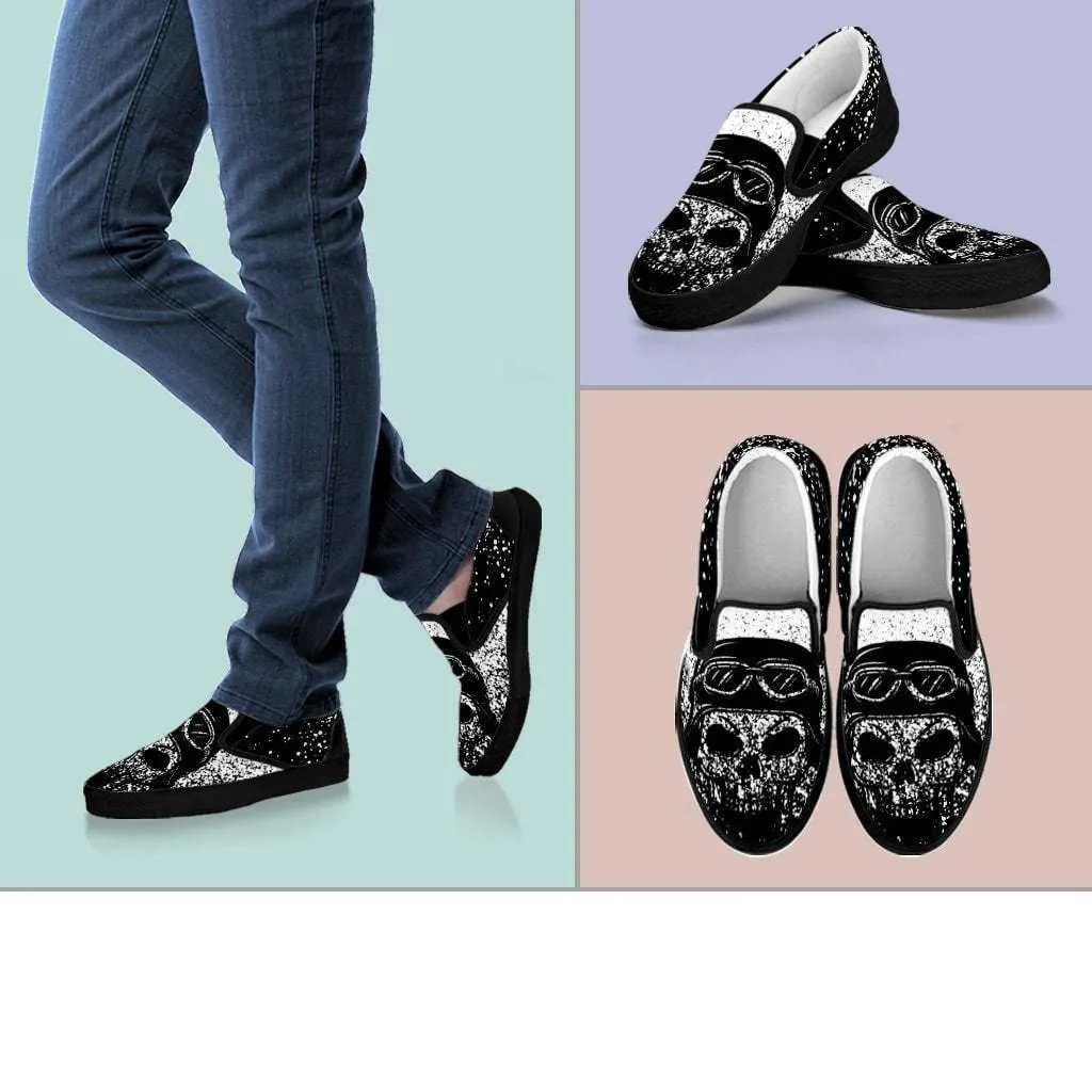 Skull Slip-On Shoes for Him & Her, Black/White