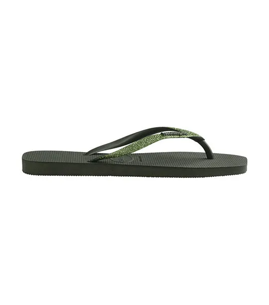 Slim Square Glitter Flip Flops Green Olive