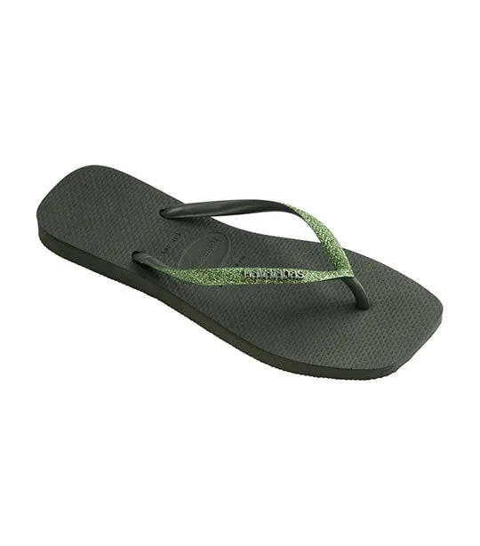 Slim Square Glitter Flip Flops Green Olive