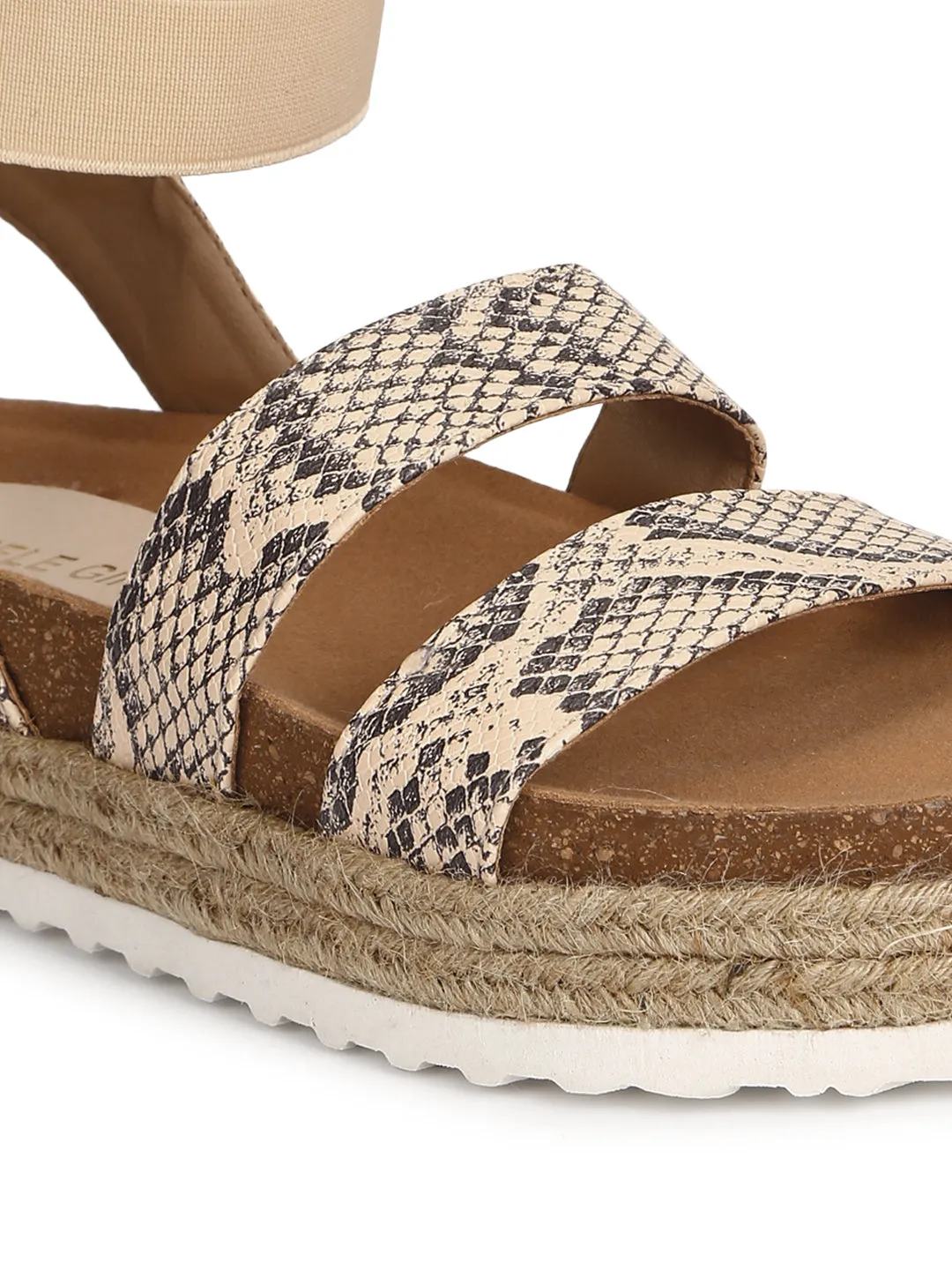 Snake PU Printed Platform Heel Espadrilles Sandals