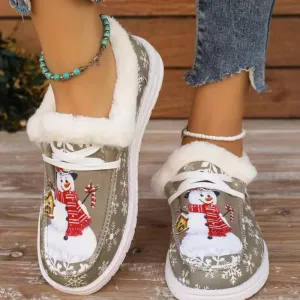 Snowman Print Round Toe Slip-Ons