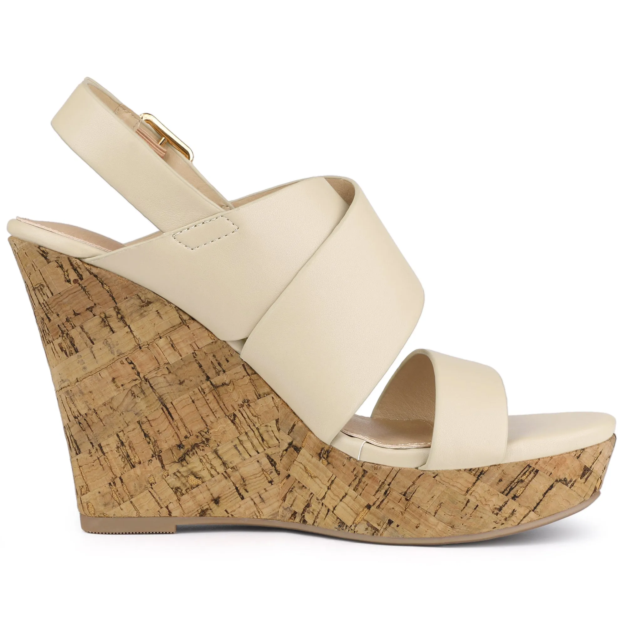 Solid Straps Wood Platform Wedge Slingback Sandals