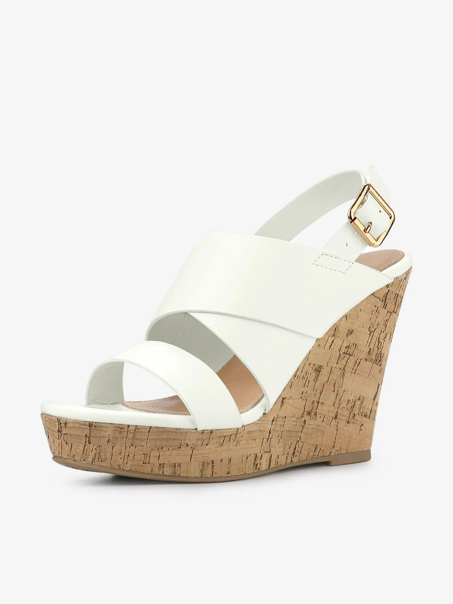 Solid Straps Wood Platform Wedge Slingback Sandals