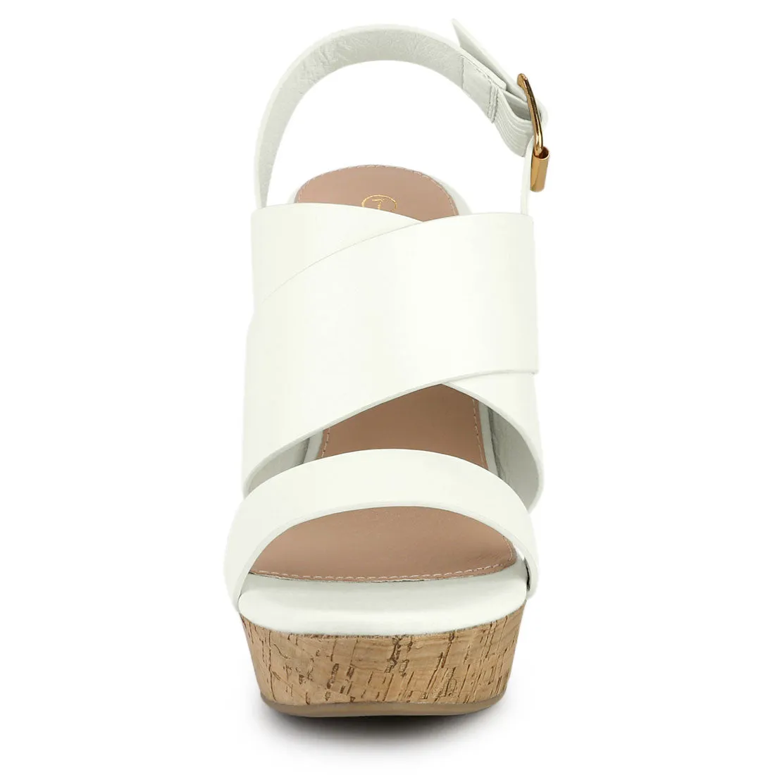 Solid Straps Wood Platform Wedge Slingback Sandals