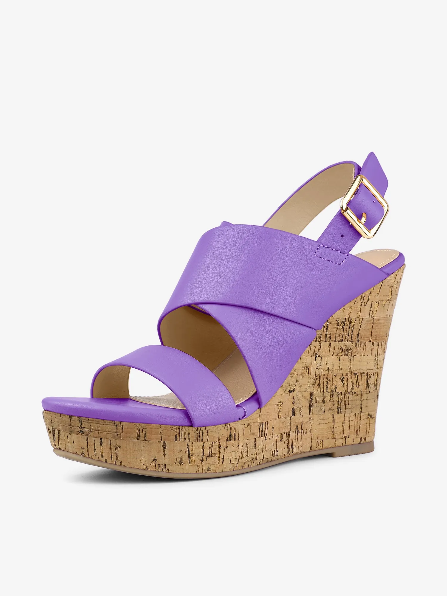 Solid Straps Wood Platform Wedge Slingback Sandals