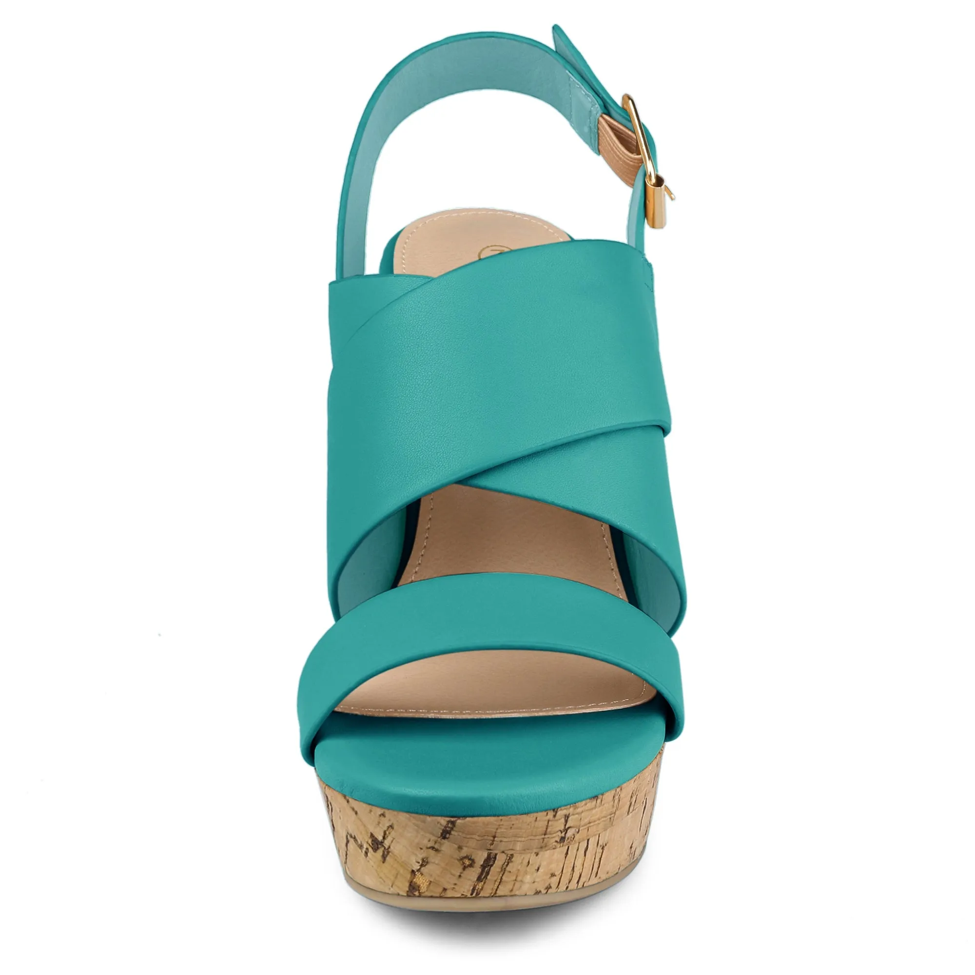 Solid Straps Wood Platform Wedge Slingback Sandals