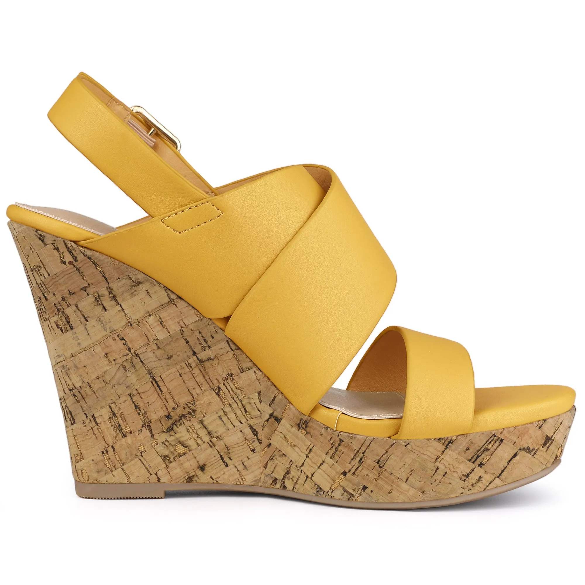 Solid Straps Wood Platform Wedge Slingback Sandals