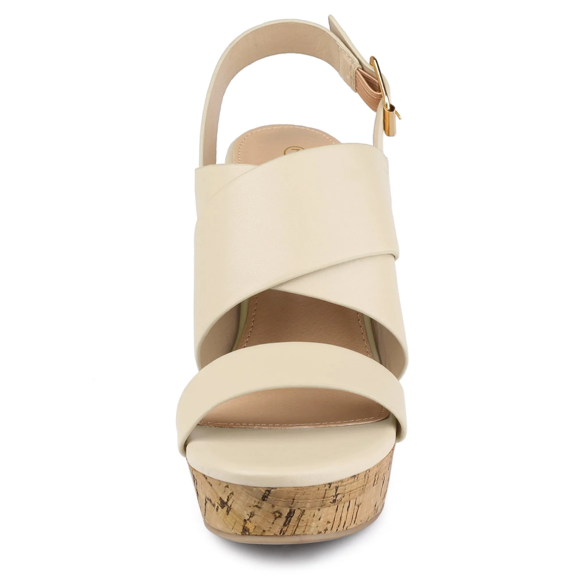 Solid Straps Wood Platform Wedge Slingback Sandals