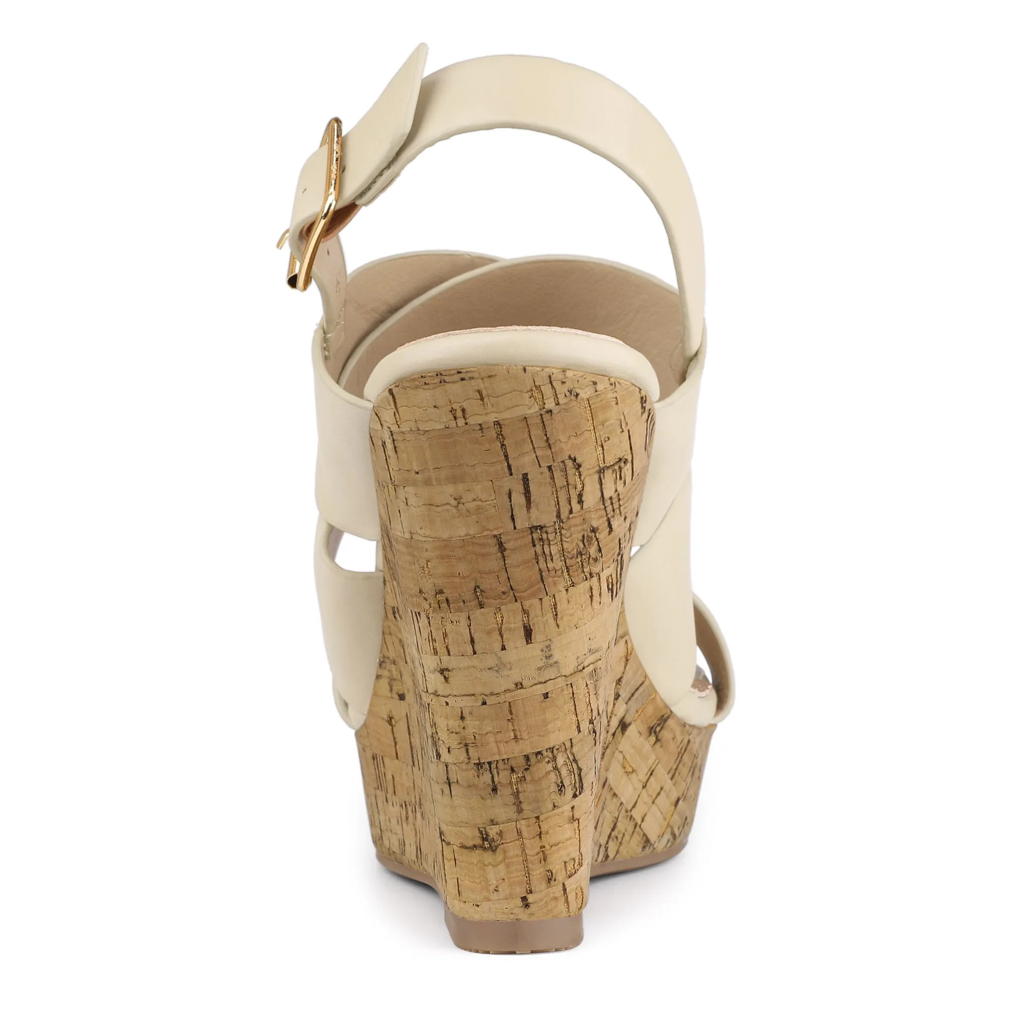 Solid Straps Wood Platform Wedge Slingback Sandals