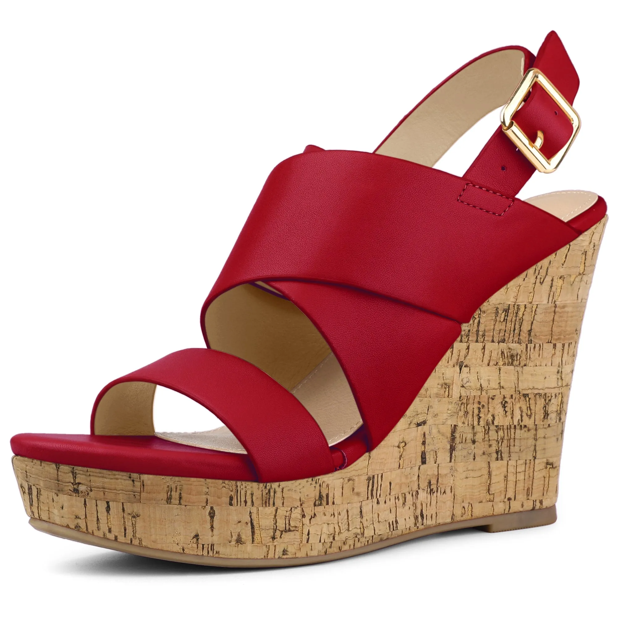 Solid Straps Wood Platform Wedge Slingback Sandals