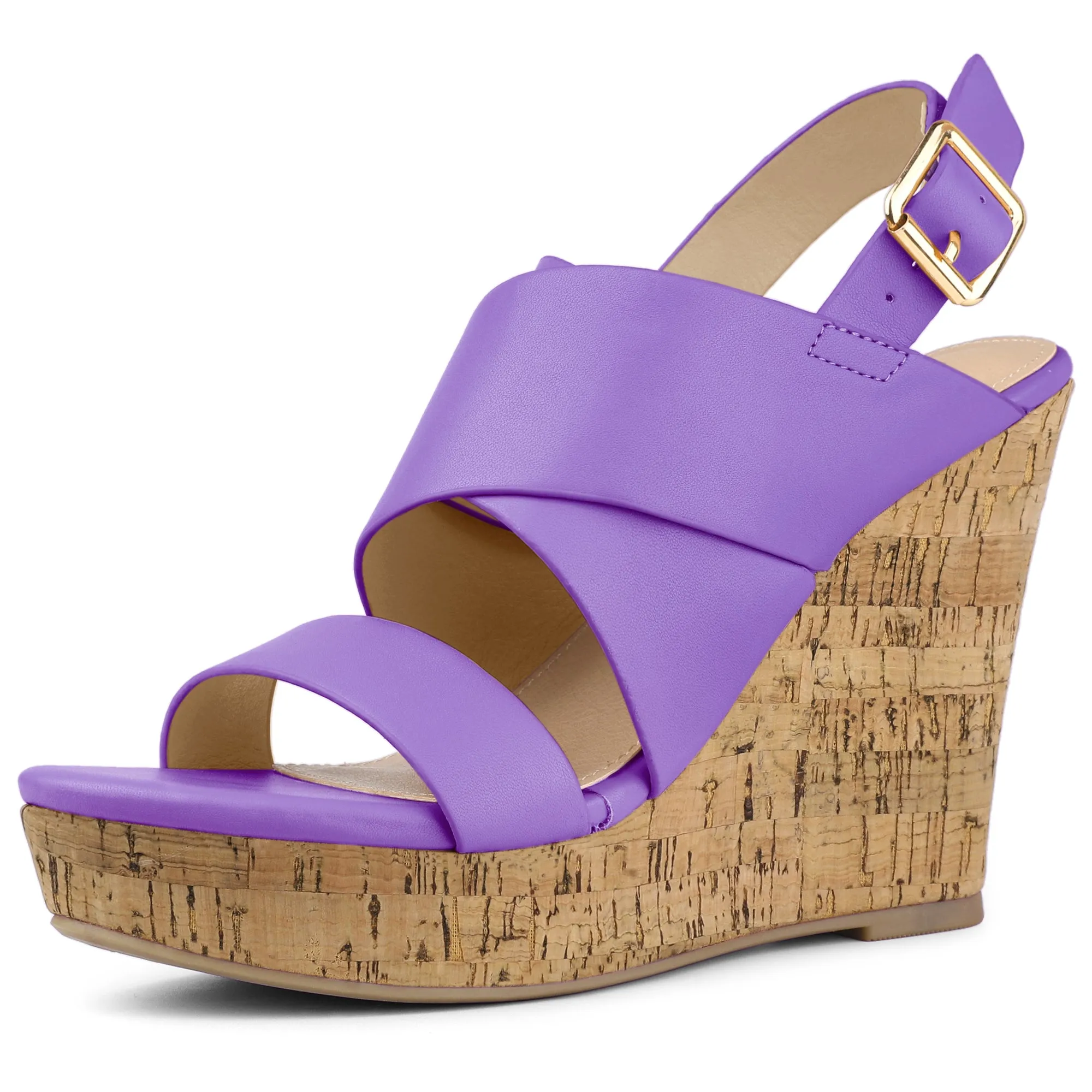 Solid Straps Wood Platform Wedge Slingback Sandals