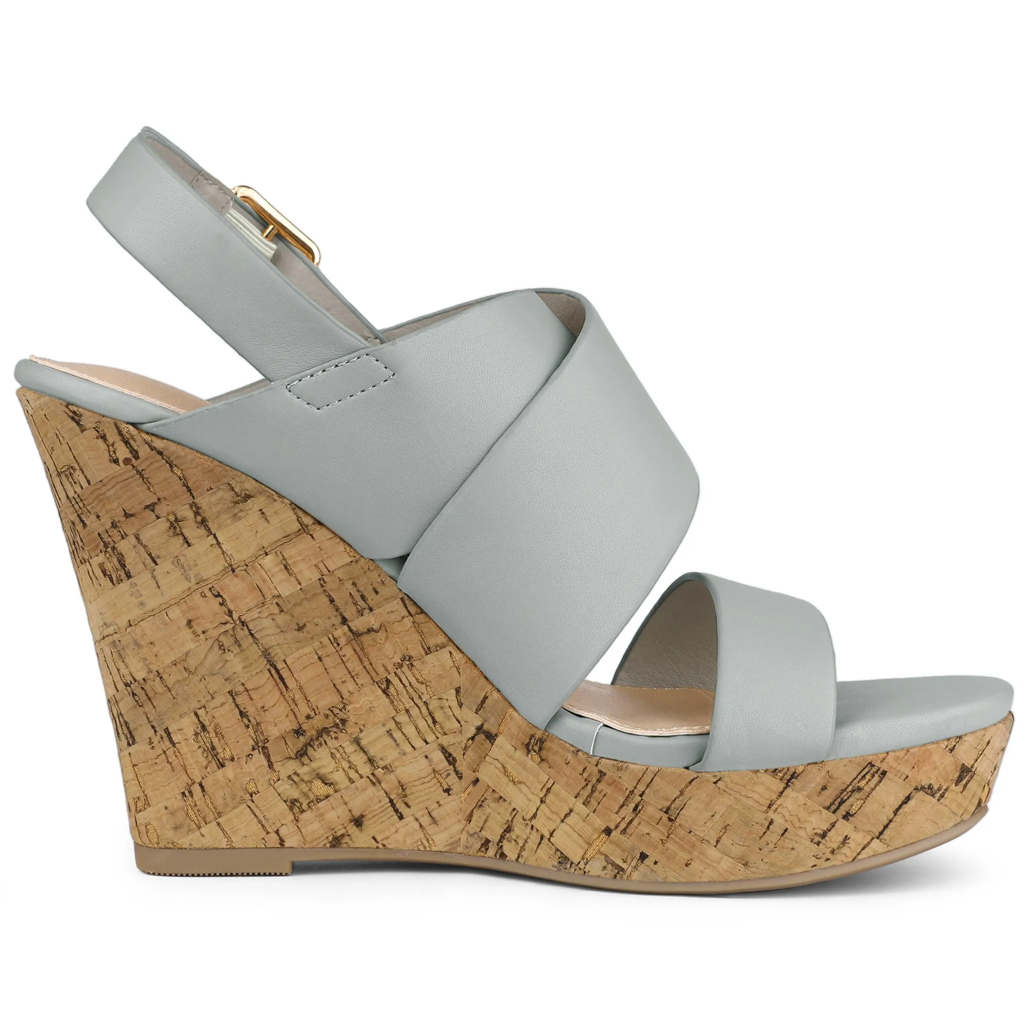 Solid Straps Wood Platform Wedge Slingback Sandals