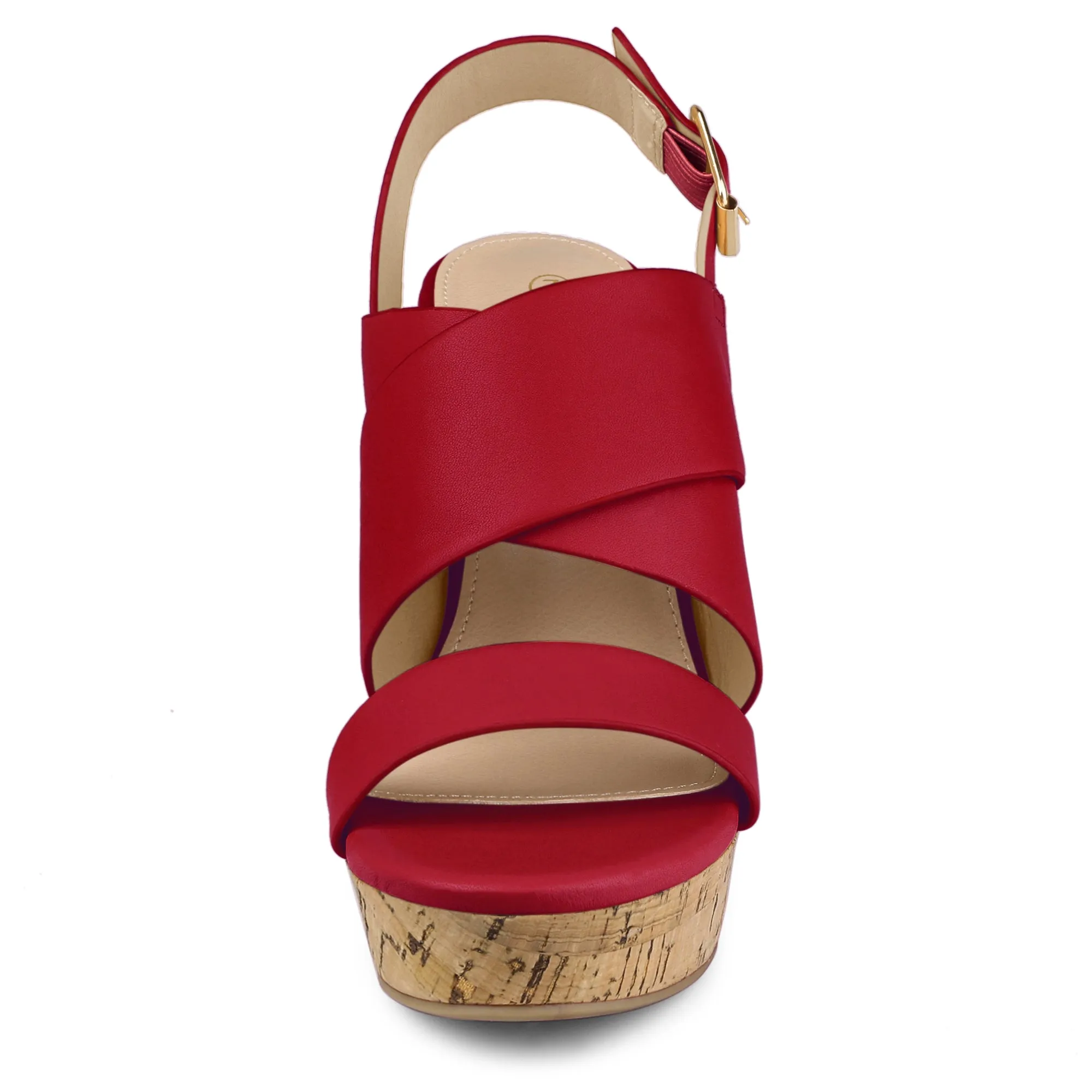 Solid Straps Wood Platform Wedge Slingback Sandals