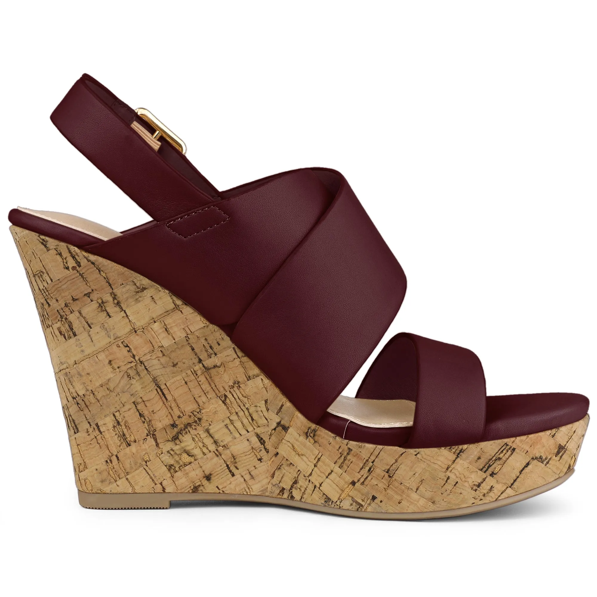 Solid Straps Wood Platform Wedge Slingback Sandals