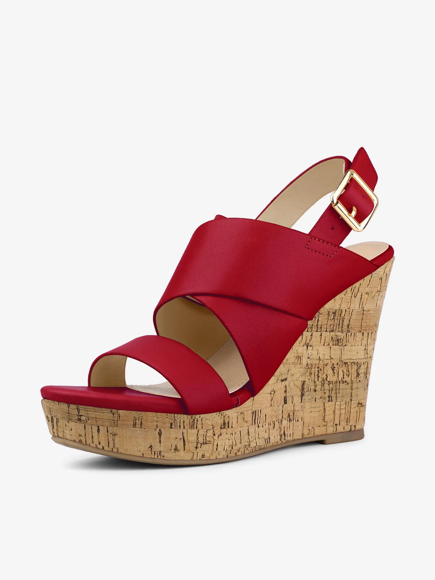 Solid Straps Wood Platform Wedge Slingback Sandals