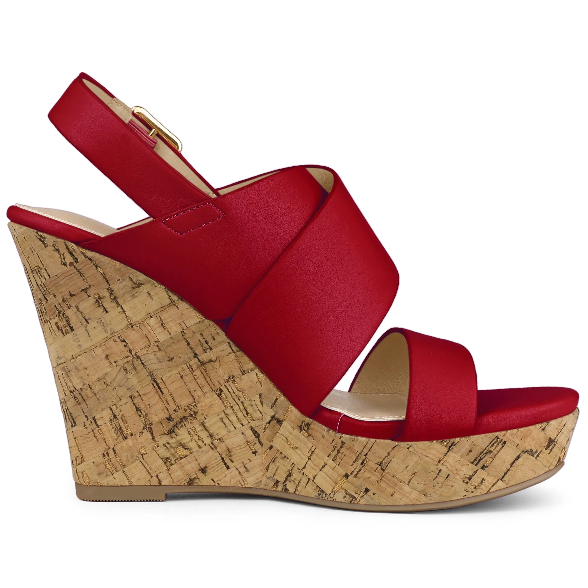 Solid Straps Wood Platform Wedge Slingback Sandals