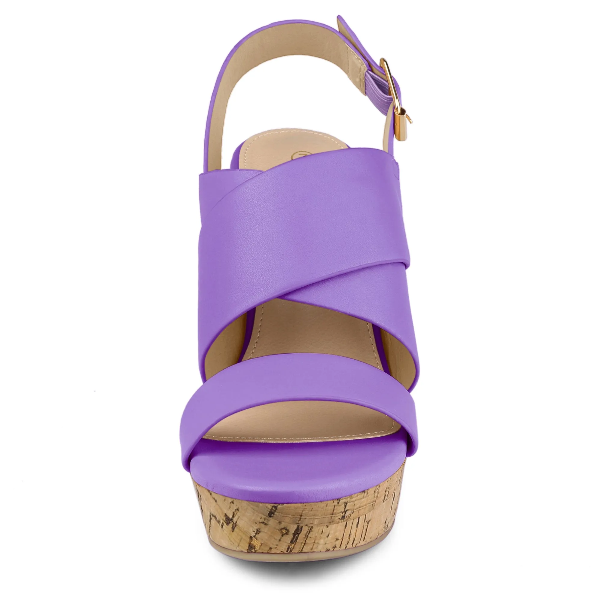 Solid Straps Wood Platform Wedge Slingback Sandals