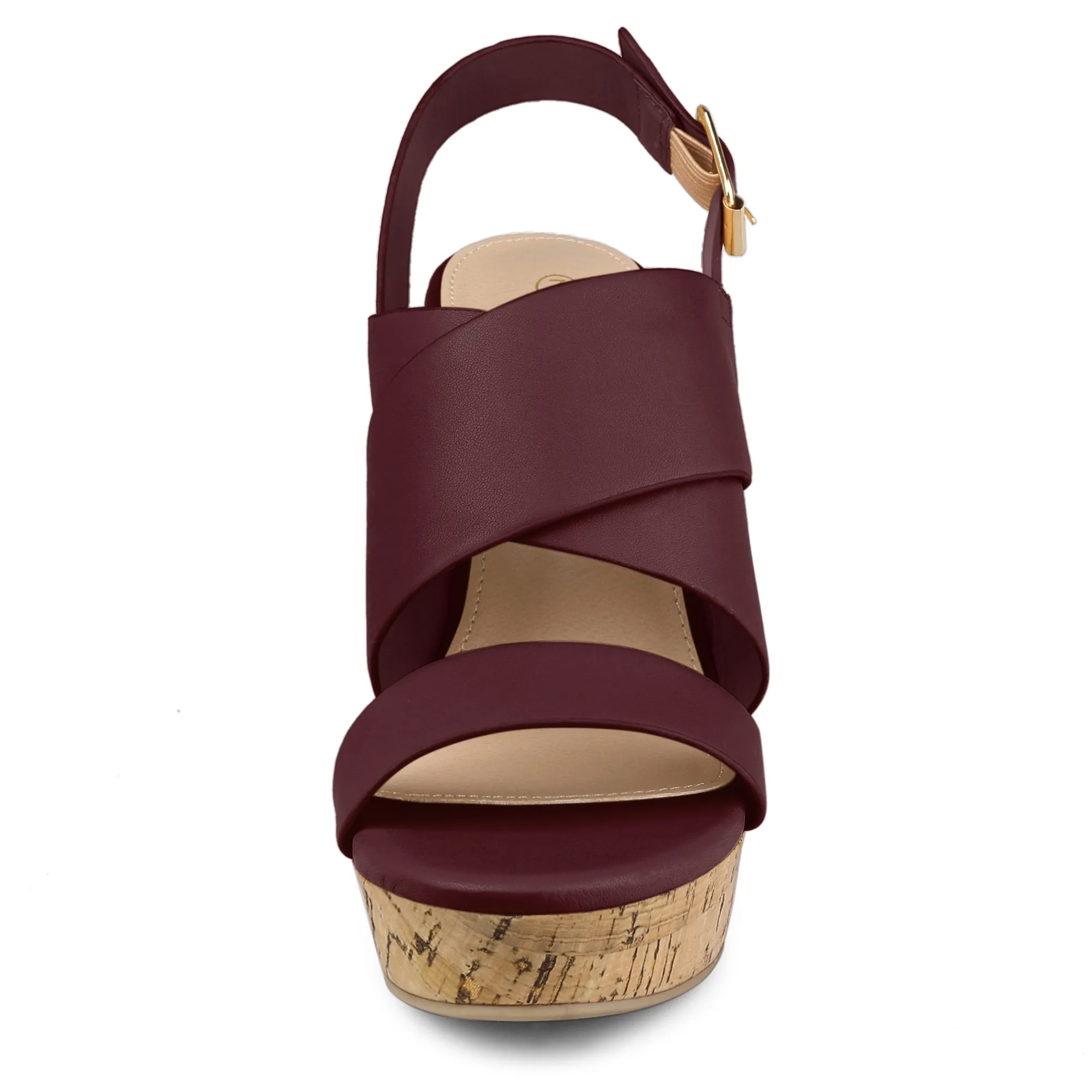 Solid Straps Wood Platform Wedge Slingback Sandals