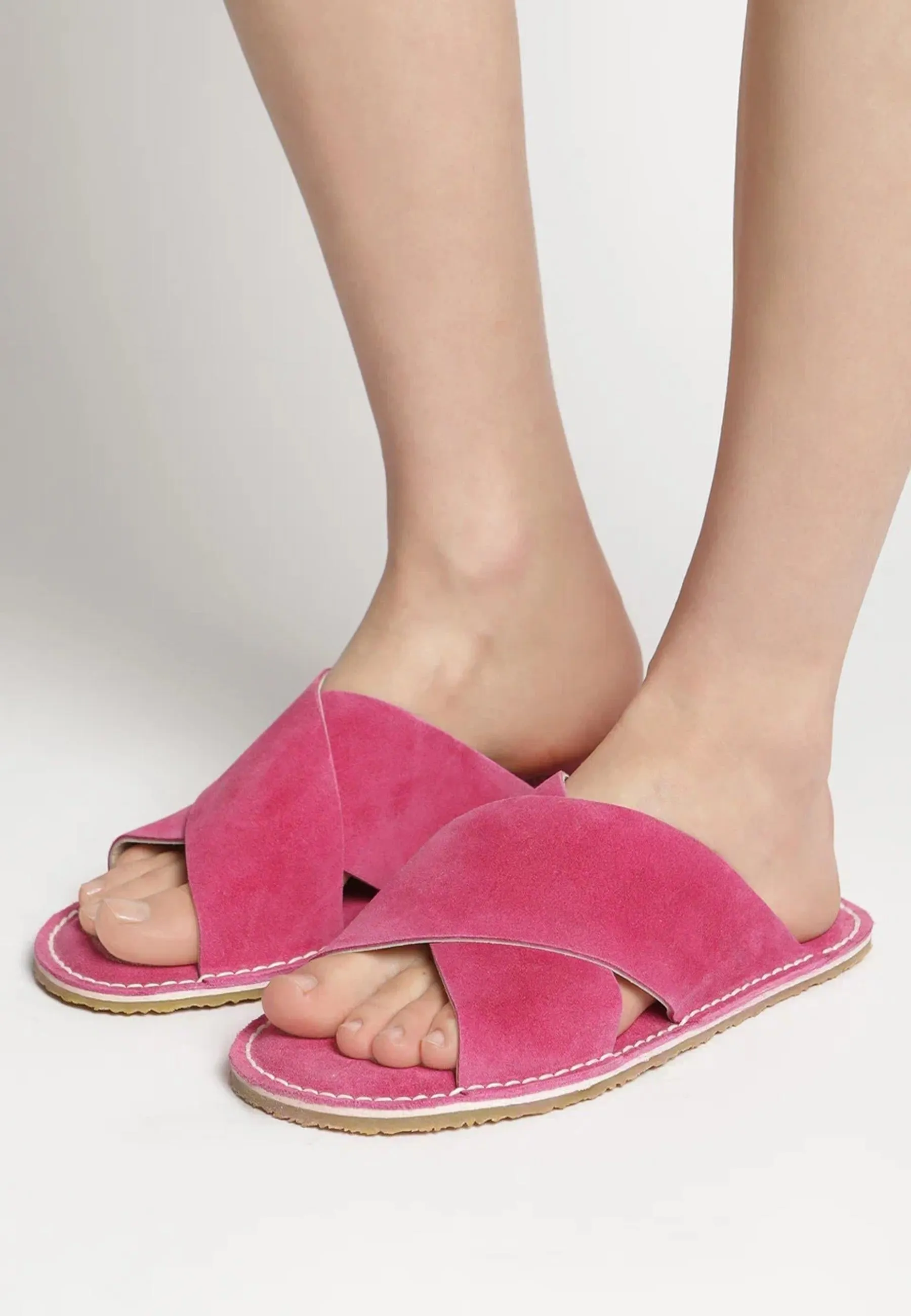 Suede Cross-Strap Slides Starsun - Pink