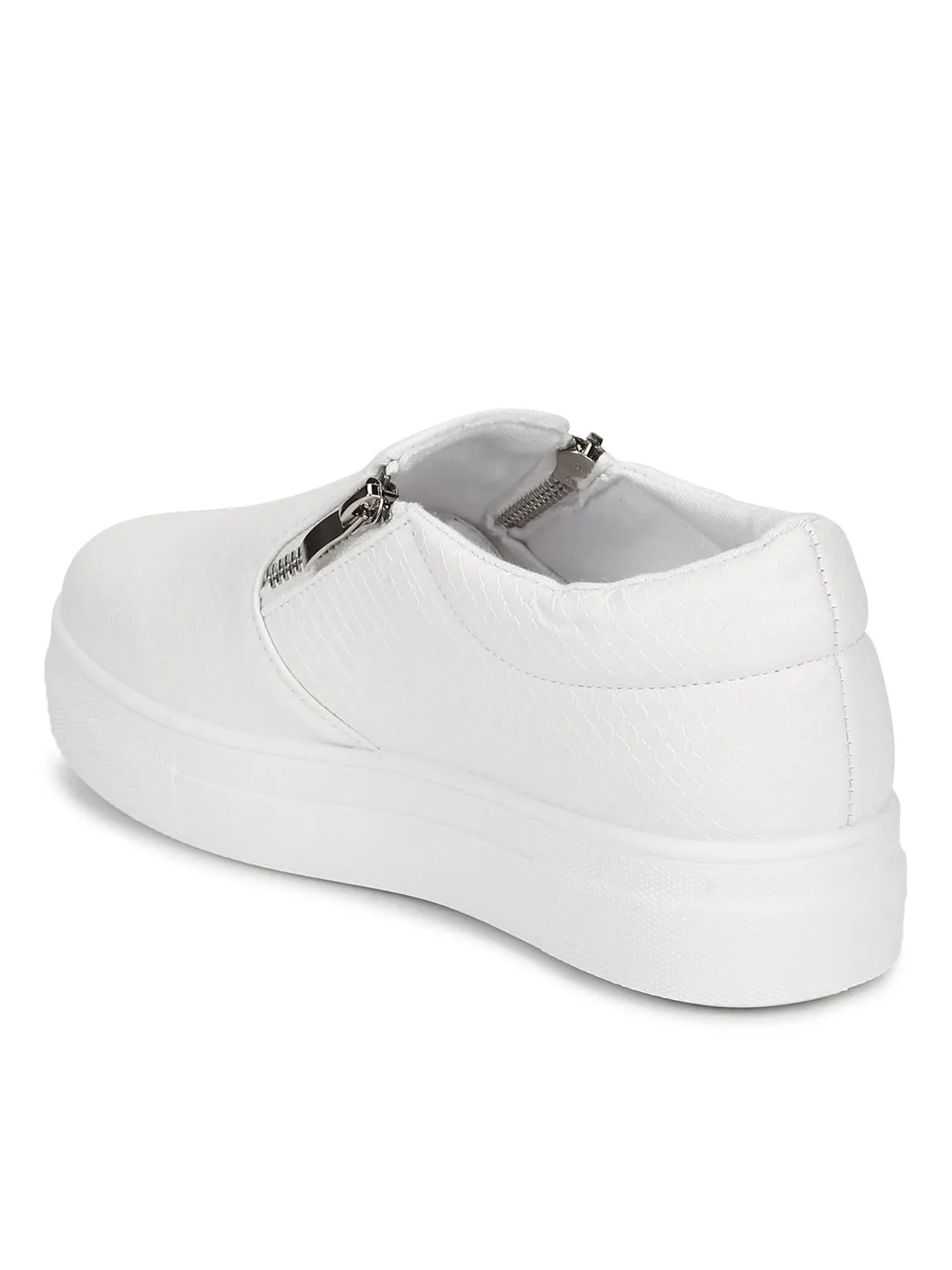 White PU Snake Pattern Side Zip Shoes