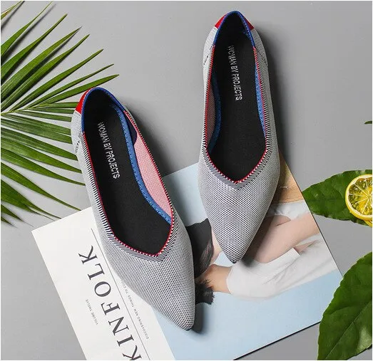 Women Summer Casual Shoes Knitting Ethnic Fabric Soft Women Flats Shoes Slip on Doctor Nurse Workers Loafers