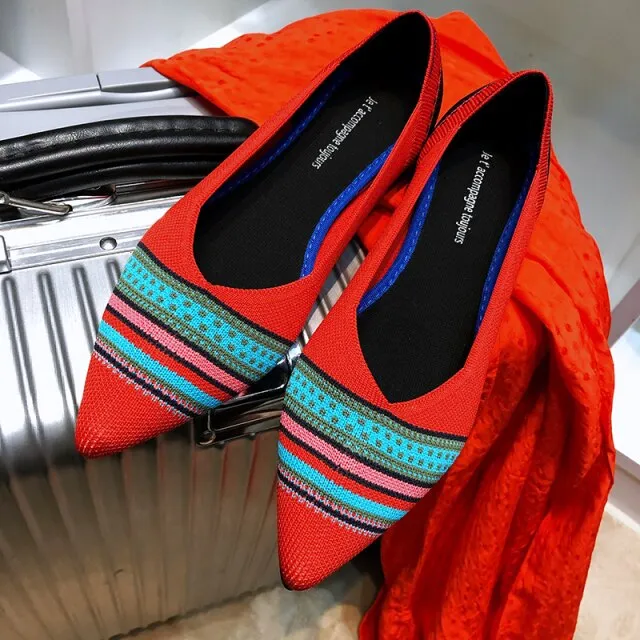 Women Summer Casual Shoes Knitting Ethnic Fabric Soft Women Flats Shoes Slip on Doctor Nurse Workers Loafers