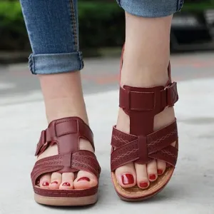 Women summer peep toe platform wedge slides arch support velcro slides