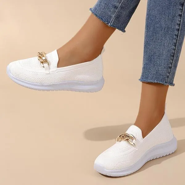 Women's Fashion Gold Chain Slip-on Fly Woven Sneakers 32082776C